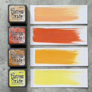 Distress Oxide Mini Tim Holtz Kit 8 – Dried Marigold, Ripe Persimmon, Wild Honey, Squeezed Lemonade