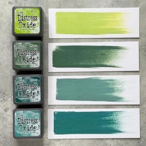 Distress Oxide Mini Tim Holtz Kit 9 – twisted Citron, Rustic Wilderness, Evergreen Bough, Pine Needles