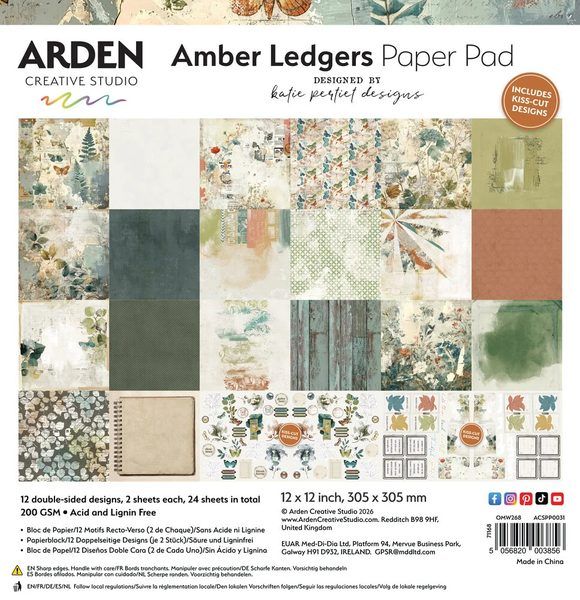 PRÓXIMAMENTE-Papeles Scrap Amber Ledgers 12x12", Katie Pertiet - Arden Creative Studio