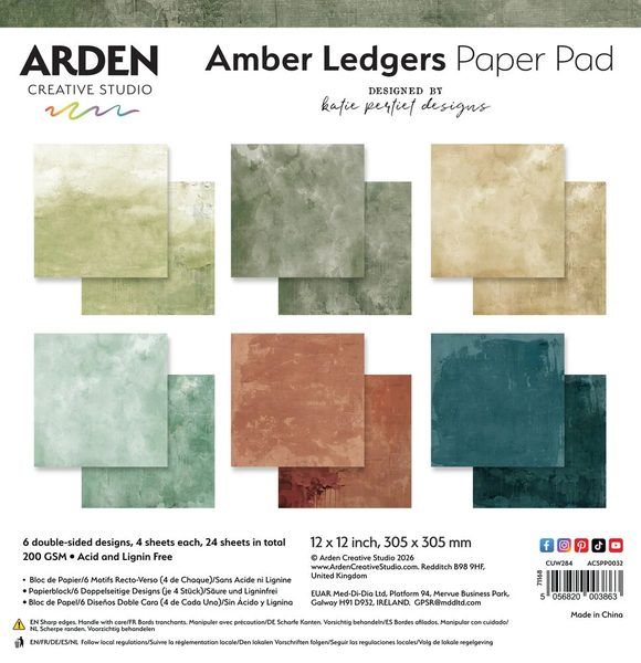 PRÓXIMAMENTE - Papeles sólidos Scrap Amber Ledgers 12x12", Katie Pertiet - Arden Creative Studio