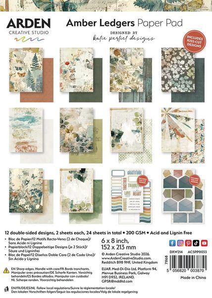 PRÓXIMAMENTE-Papeles Scrap Amber Ledgers 6x8", Katie Pertiet - Arden Creative Studio